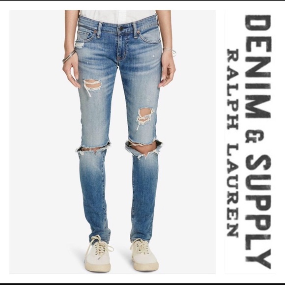 DENIM & SUPPLY Ralph Lauren RIPPED Low Slim Jeans - Picture 3 of 16